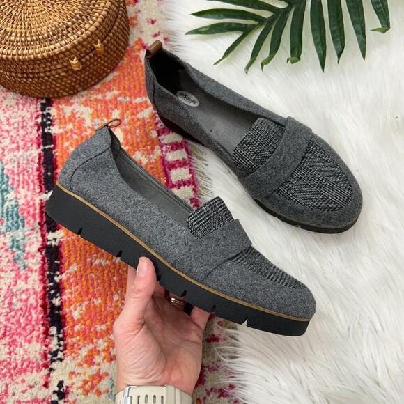 Dr. Scholl's Shoes - Dr. Scholl's Gray Black Fabric Slip On Platform Loafers 9 Preppy Business Casual